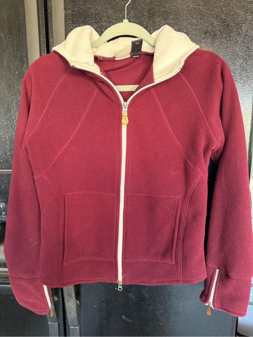 Arizona Jean Company Burgundy Teddy Fleece Zip Hoodie with Cream Trim